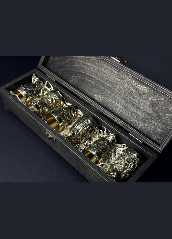 Стопки бронзовые перевертыши Люкс Звери 6 шт 30 мл 48440013 в деревянном кейсе NB Art (346529241)