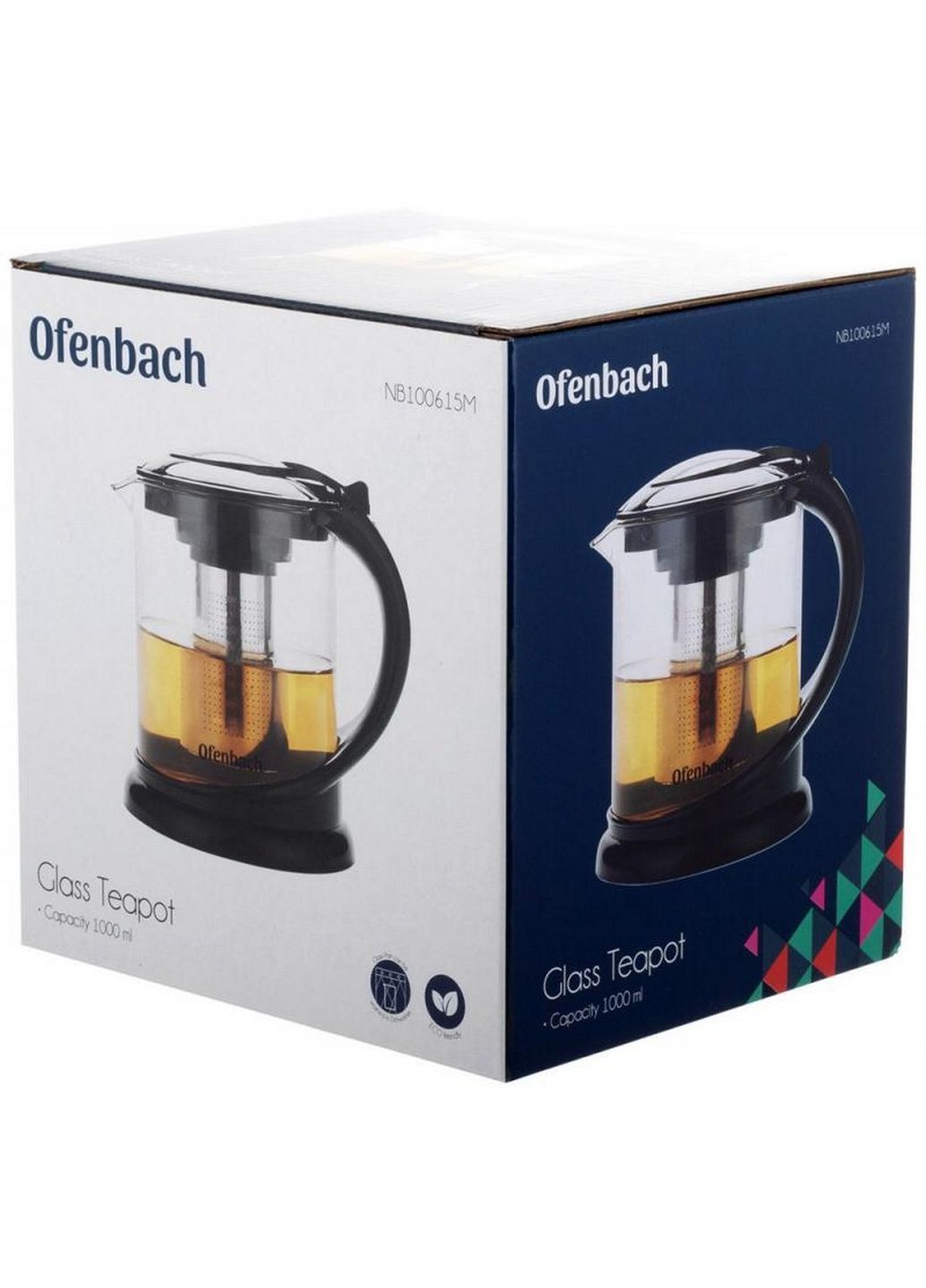 Чайник скляний заварювальний зі знімним ситечком 1000 мл Ofenbach (289465390)