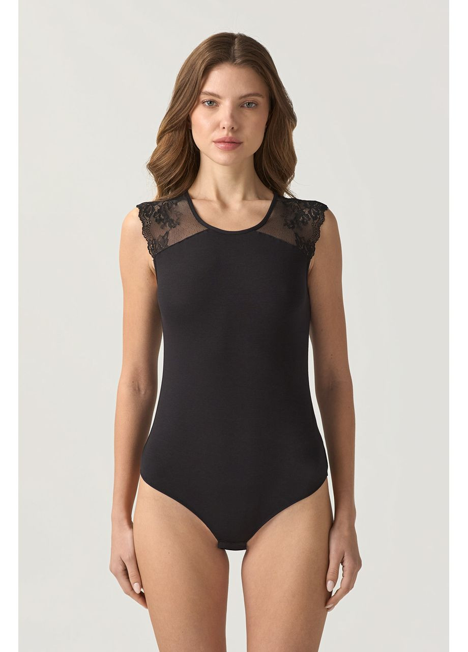 Боди женский с кружевными прудами на плечах без рукавов модал S Ellen (369963026)