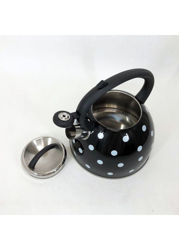 Чайник із свистком для газової плити UN-5301 2,5л горошок, гарний чайник. Колір: чорний Unique (369720420)