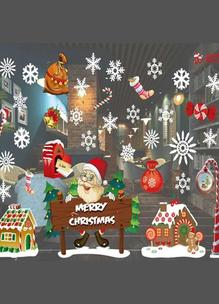 Наклейка на вікна новорічна Дід Мороз 50 на 70 см різнобарвний Jannet Наклейка (306530293)
