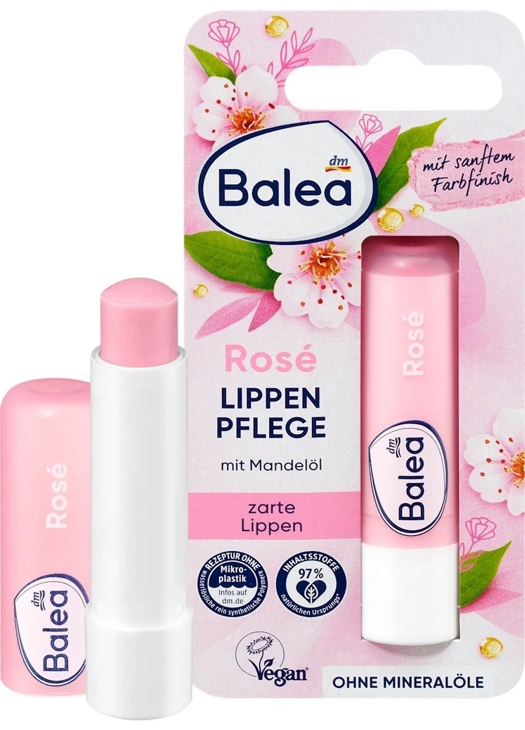 Бальзам для губ Lippenpflege Rosé з мигдалевою олією та олією ши, 4,8 г Balea (366812977)