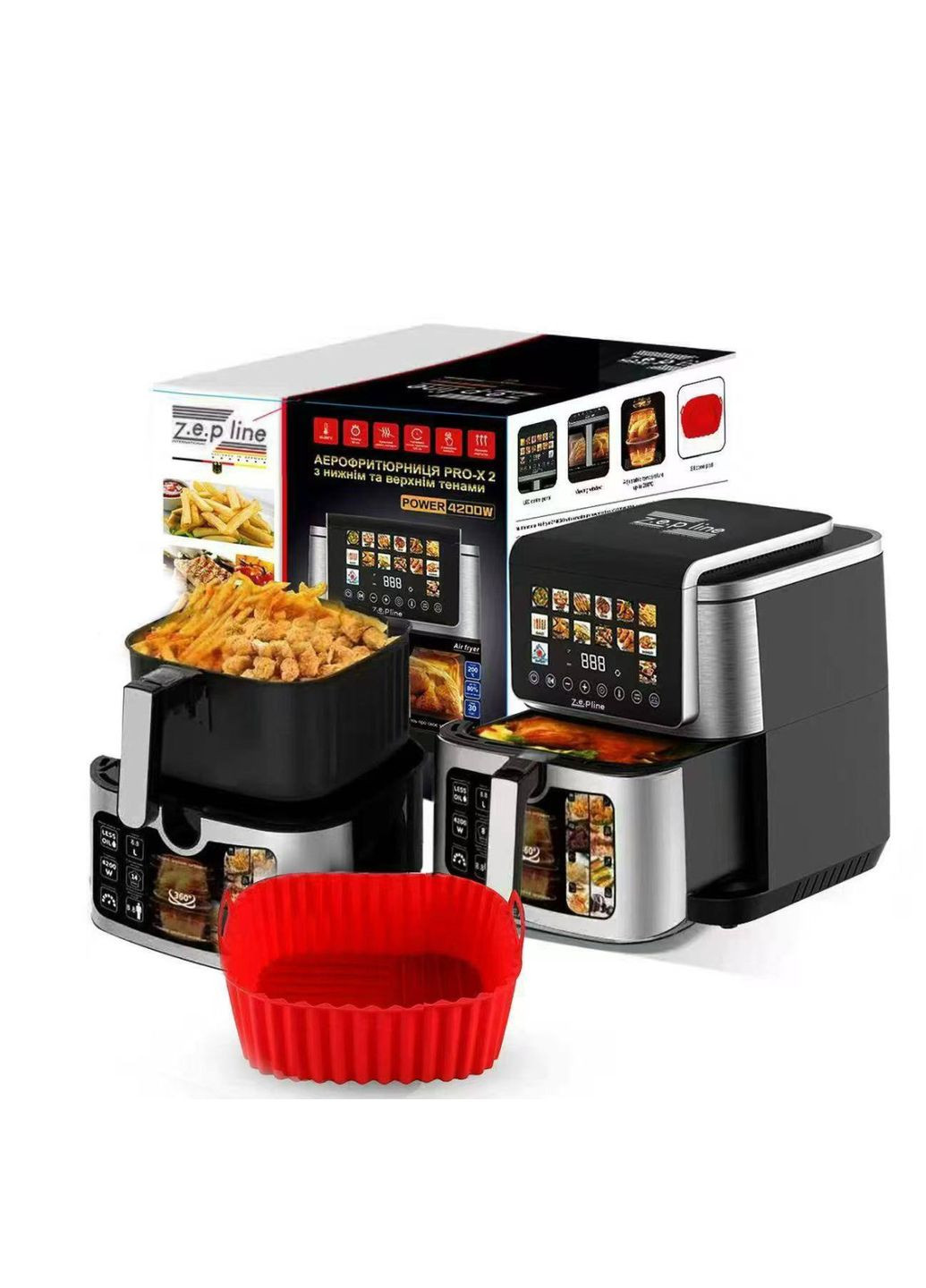Аерогриль мультипіч на два тени з силіконовою формою ZP-00339 13 л 4200 Вт Zepline (369014402)