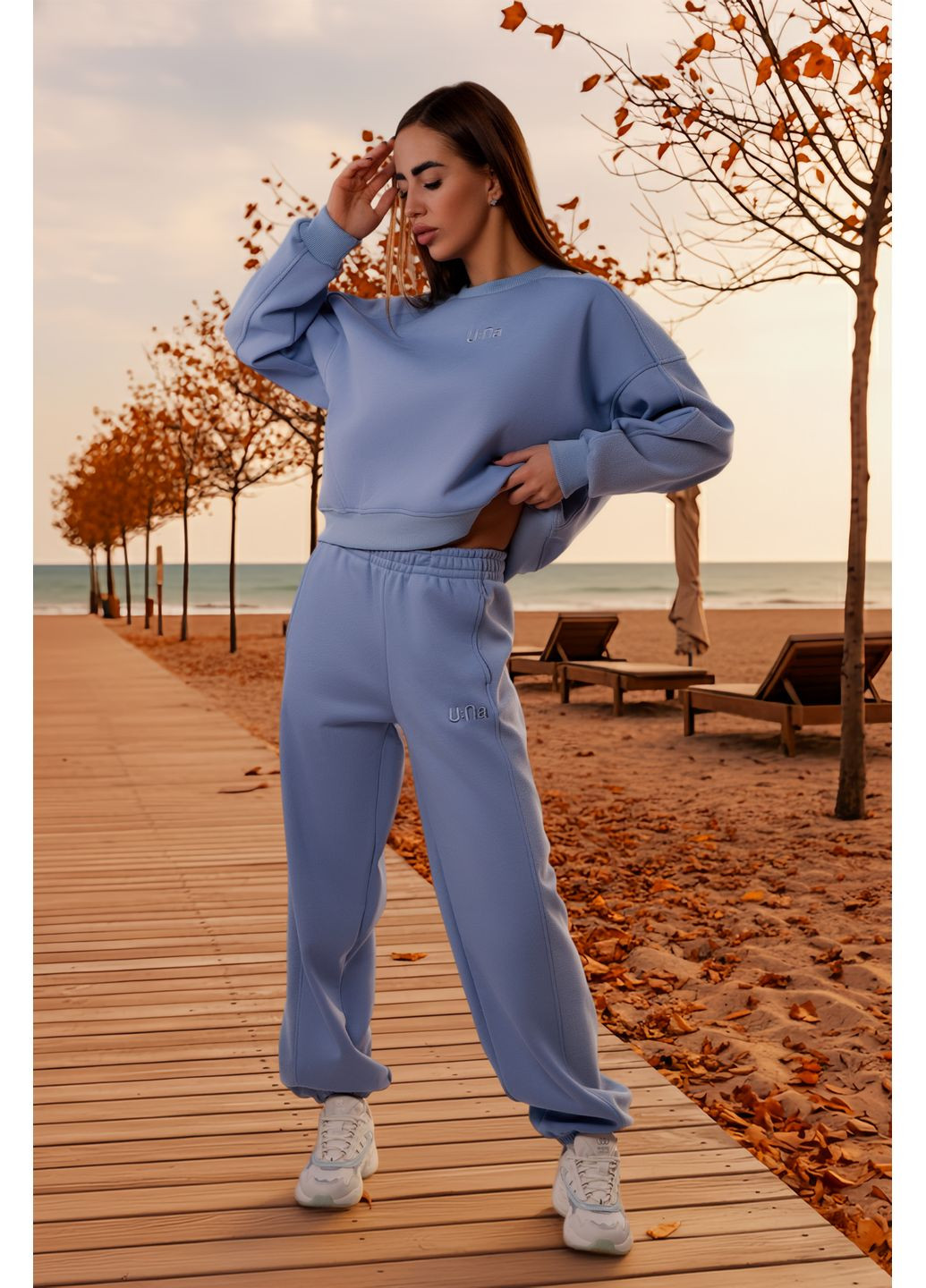 Штаны женские спортивные голубые теплые на флисе 103937 U:na (372370881)