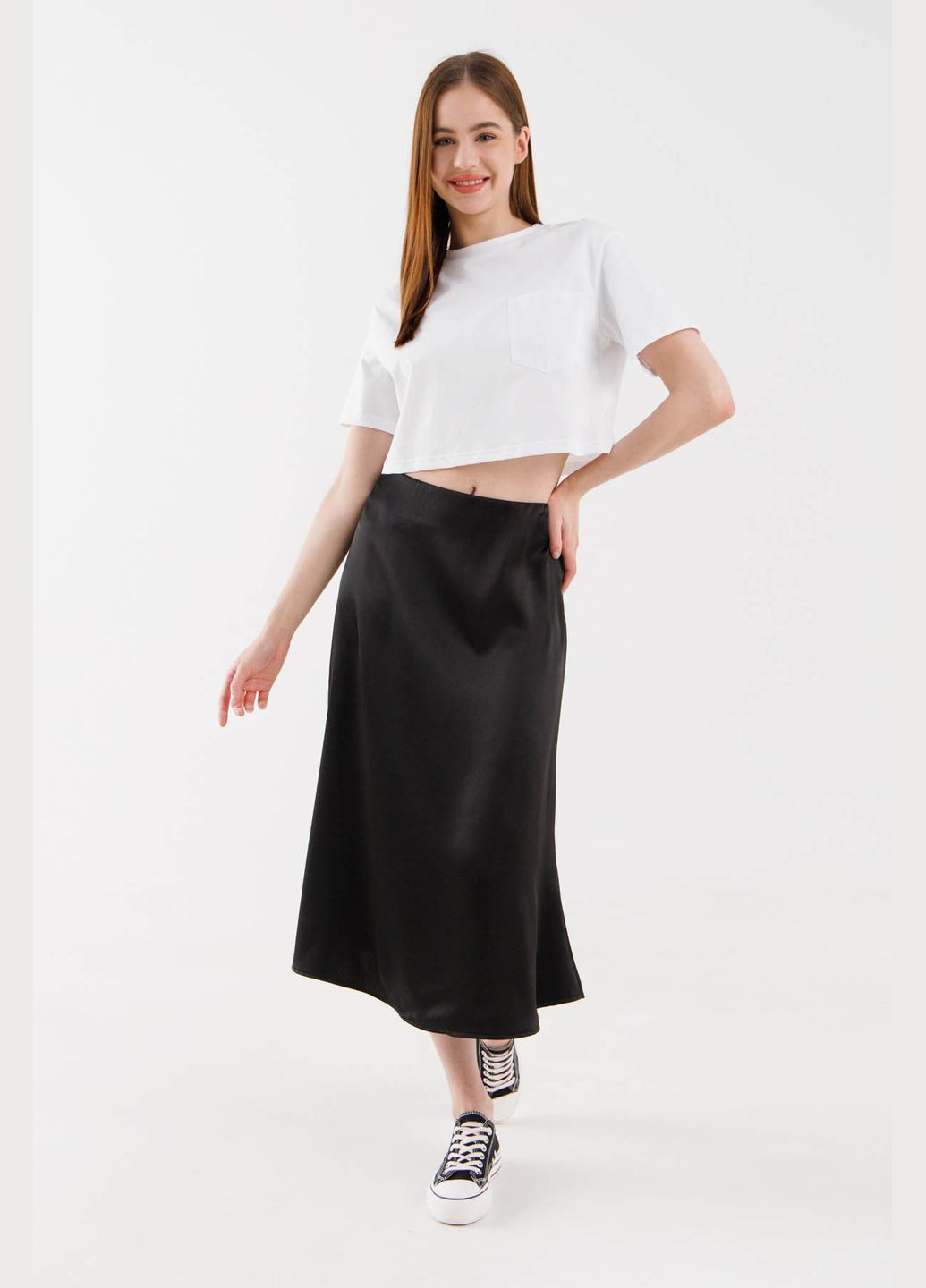 Черная повседневная однотонная юбка однотонная женская wtc02359 черный shop (2000990467232) LAWA