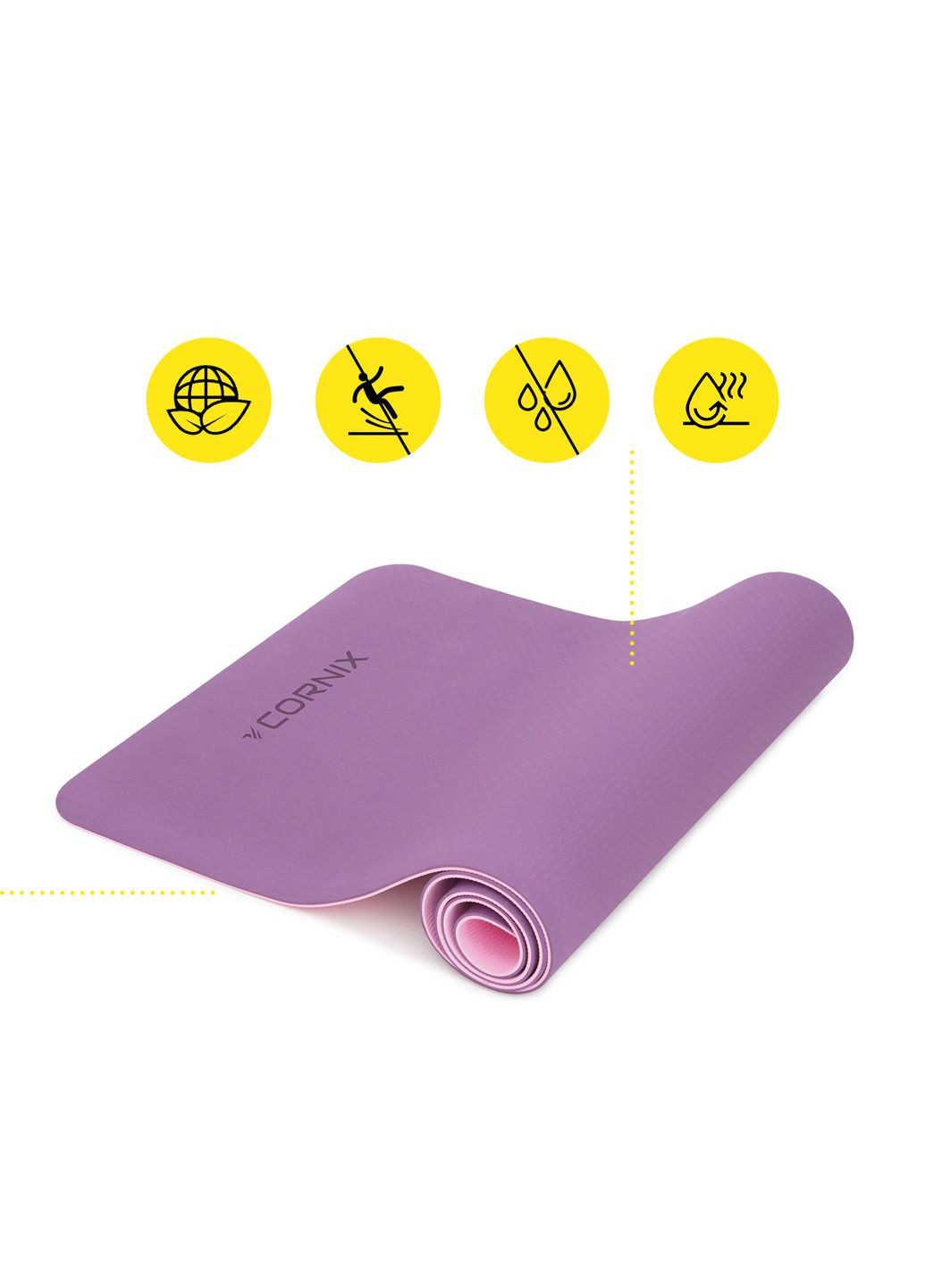 Килимок спортивний TPE 183 x 61 x 0.6 см для йоги та фітнесу XR-0007 Plum/Rose Cornix (318867482)