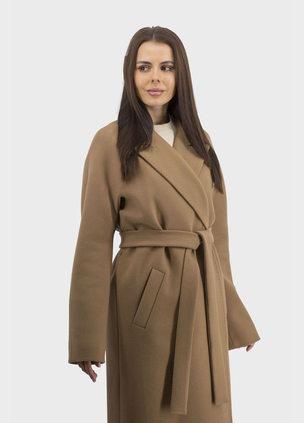 Бежевое демисезонное Классическое шерстяное пальто для женщин, без застежки, со швом Kent (кемел, ), 30614 No Brand