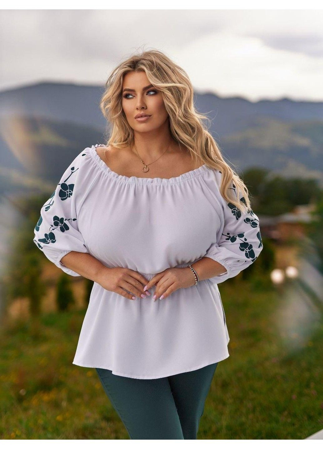 Костюм з блузою, з накатом, " ОРХІДЕЯ " мод ВДЖВ- 1031, білий+пляшковий, 56-58 No Brand (355469759)