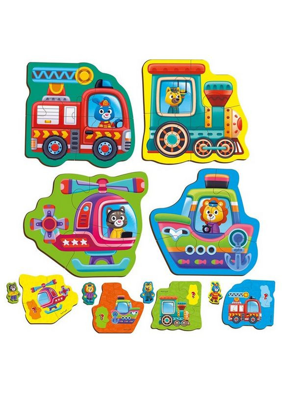 Детские развивающие картонные пазлы "Транспорт. Животные" VT172228 с игрой Vladi toys (307827042)