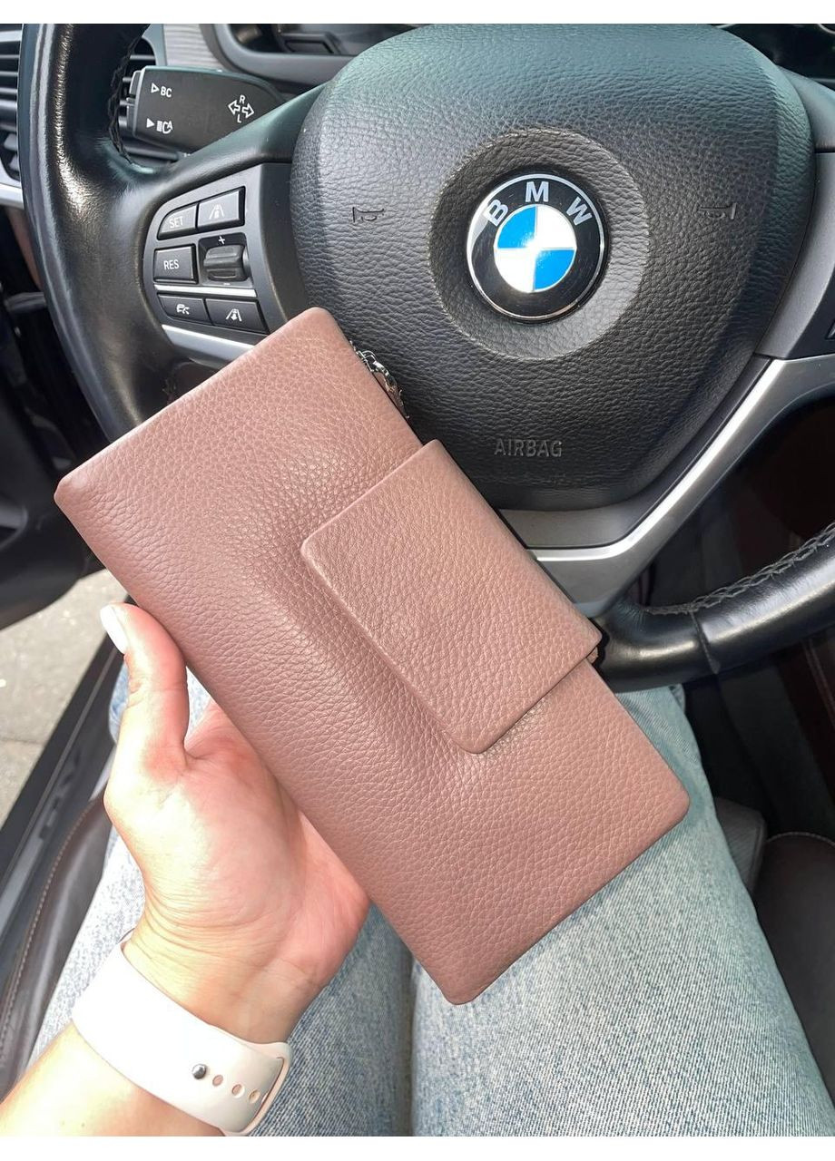 Кожаный женский кошелек с большим количеством отделений для карт пудра No Brand (370381497)