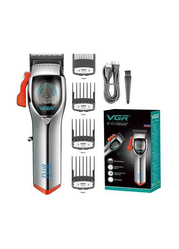 Аккумуляторная машинка для стрижки V-647, 4 насадки, LED display, Box VGR (366667928)