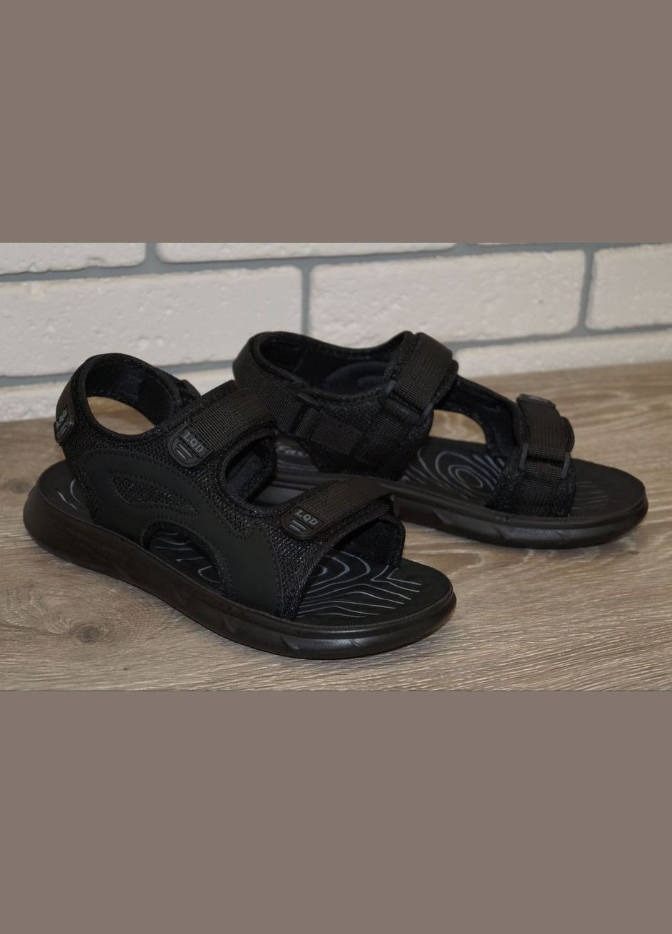 Черные повседневные, кэжуал сандалии подростковые черные LQD на липучке