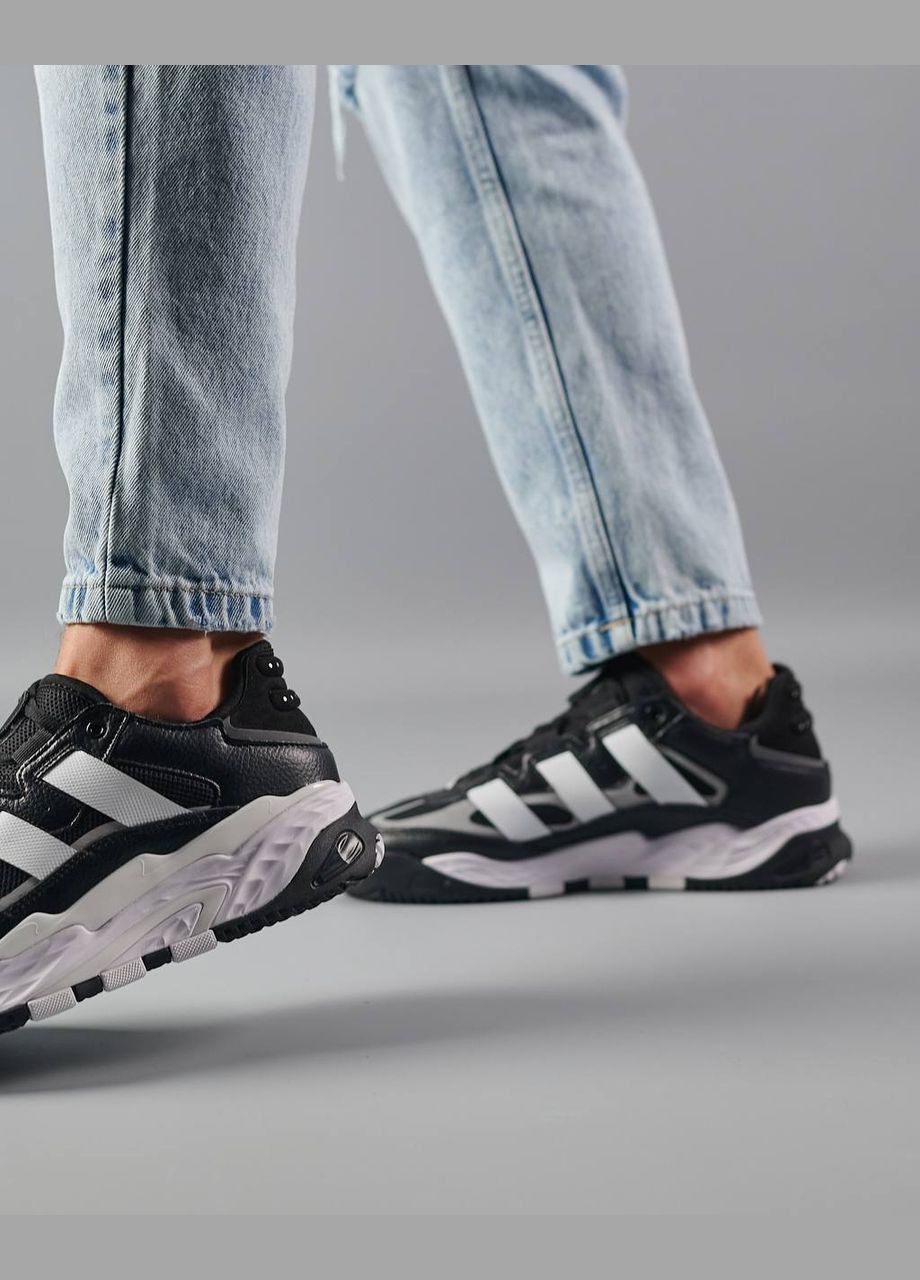 Черно-белые демисезонные кроссовки мужские adidas black white leather m No Brand Originals Niteball