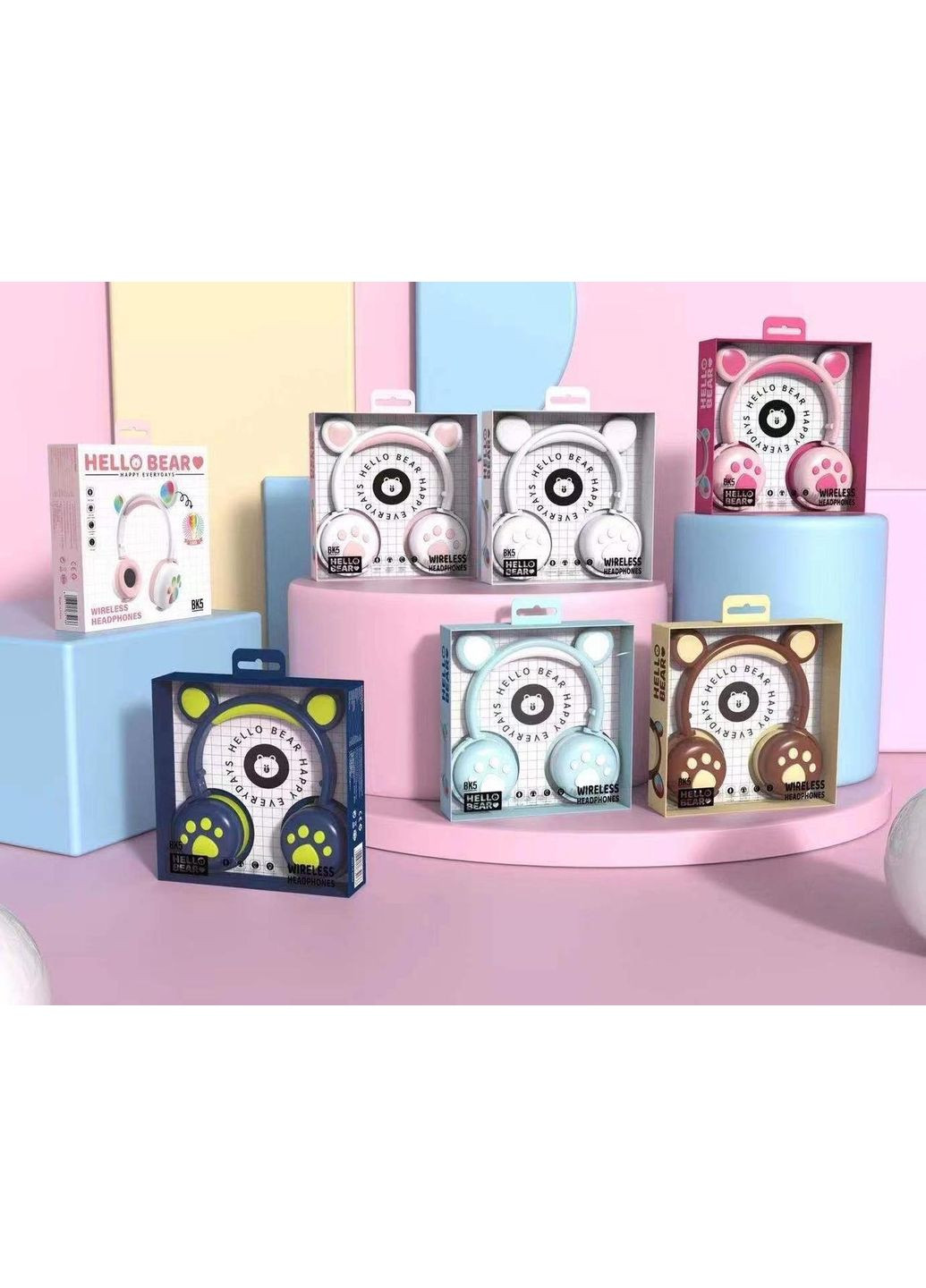 Безпровідні навушники з мікрофоном, медвежими вушками та LED підсвіткою подарункові (Розові) Atd (349824253)