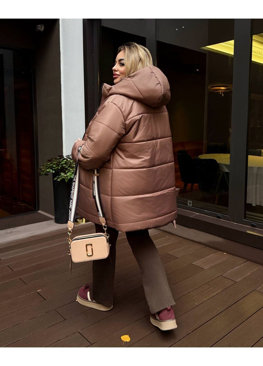 Темно-бежевая зимняя женская удлиненная зимняя куртка Гермес