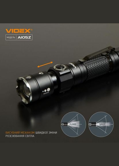 Ліхтарик ручний IP44 VLF-A105Z 1200 Lm 5000 K 2200 mAh (26567) Videx (284106813)