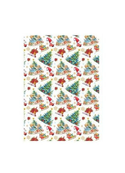 Новогодняя бумага для подарков 70*100 см / Елки, гном на белом Експрес Удачі (365823370)