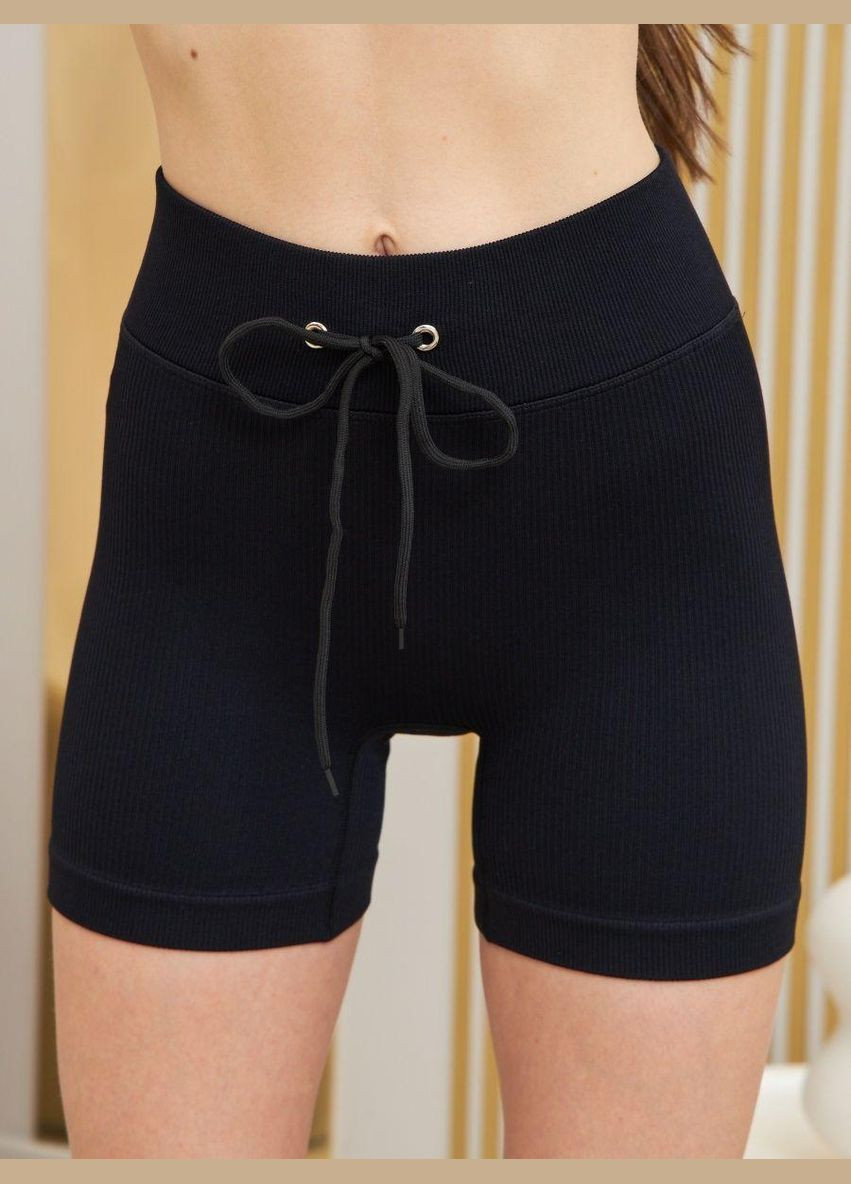 Спортивный костюм в рубчик (топ без рукава и шорты) черного цвета, размер XS Trends (330756978)