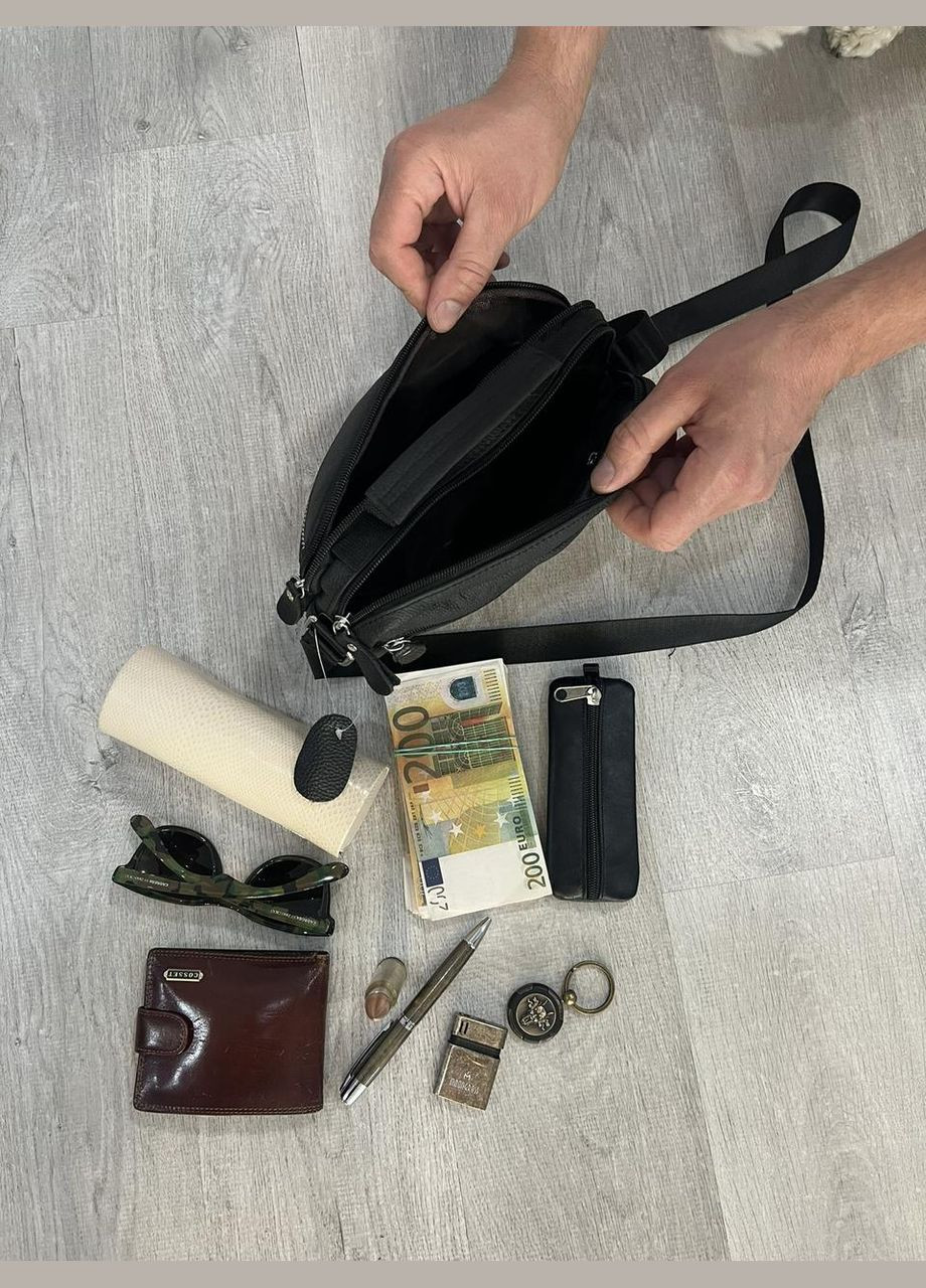 Чоловіча сумка з натуральної шкіри 3925-11BLACK чорна No Brand (370848043)