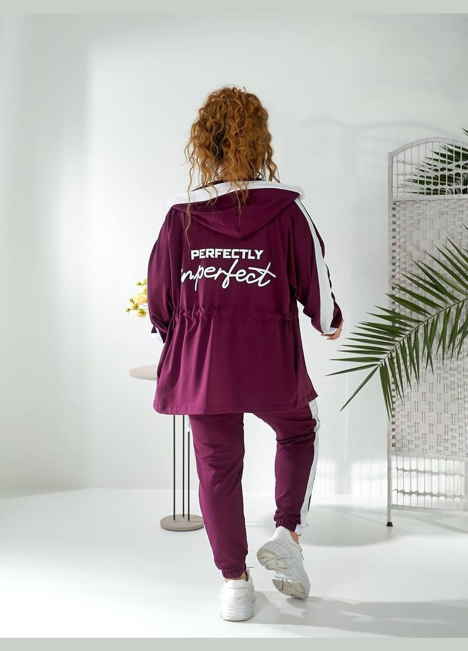 Женский спортивный костюм батал большой размер сливовый трикотажный с капюшоном кулиской весенний Bonita Спортивний костюм (322668484)
