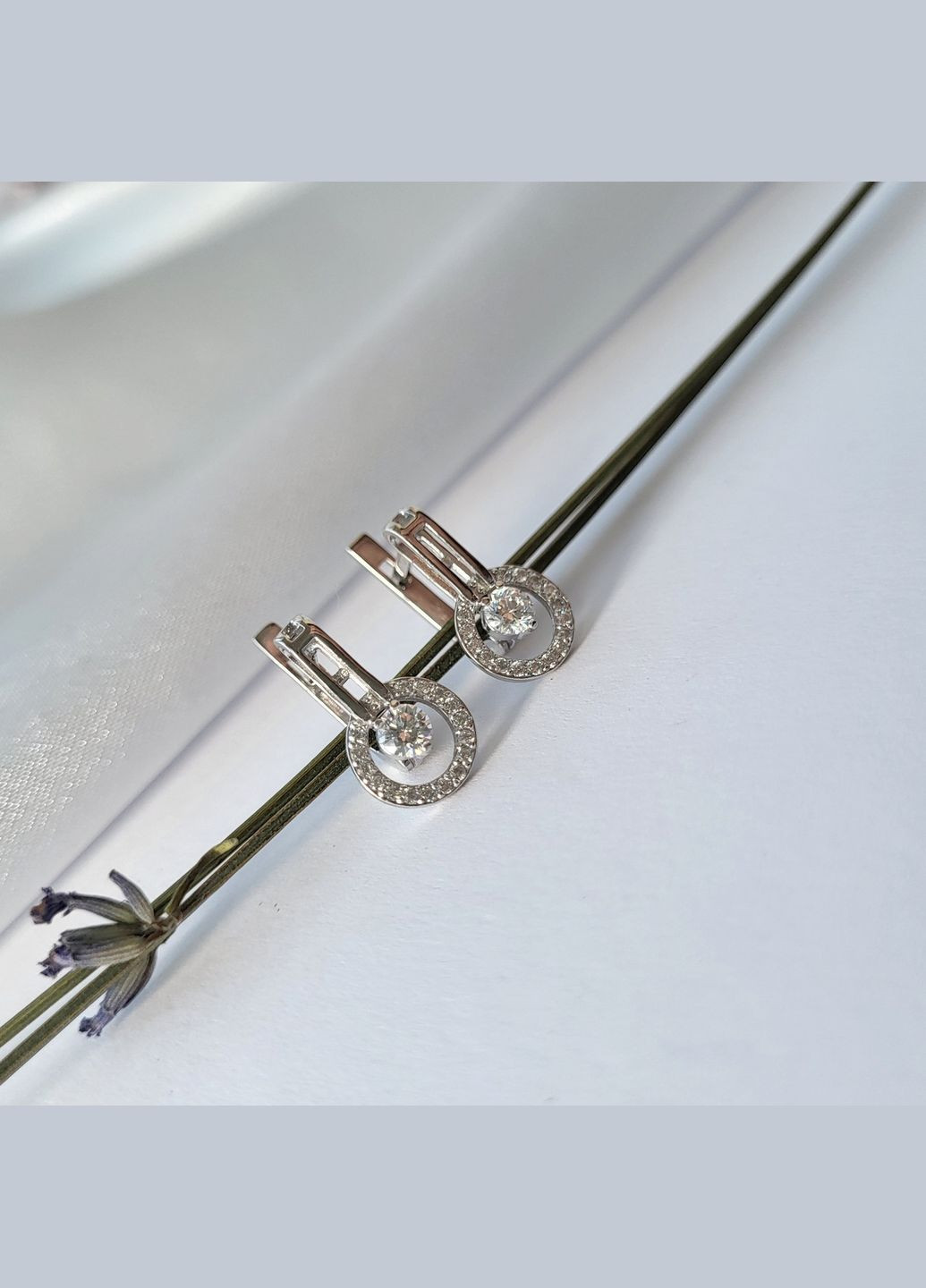 Срібні сережки Коло в Білих каменях срібло 925 проби Родоване 5550р 2.90г No Brand (306741441)