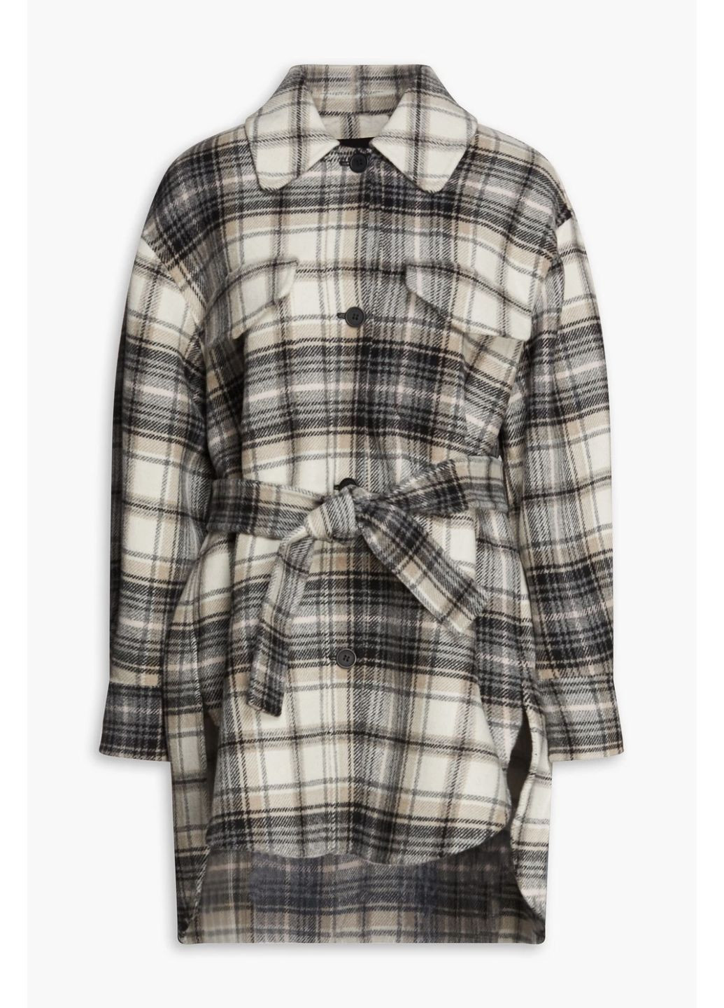 Серо-бежевое демисезонное Стильное пальто рубашка с поясом от пальто-рубашка Maje