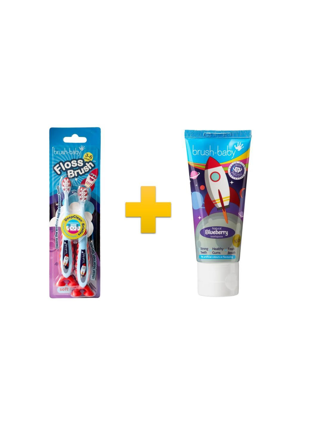 Комплект FlossBrush (паста Ракета + щітка Ракета 3-6 років 2 шт.) Brush-Baby (364489365)