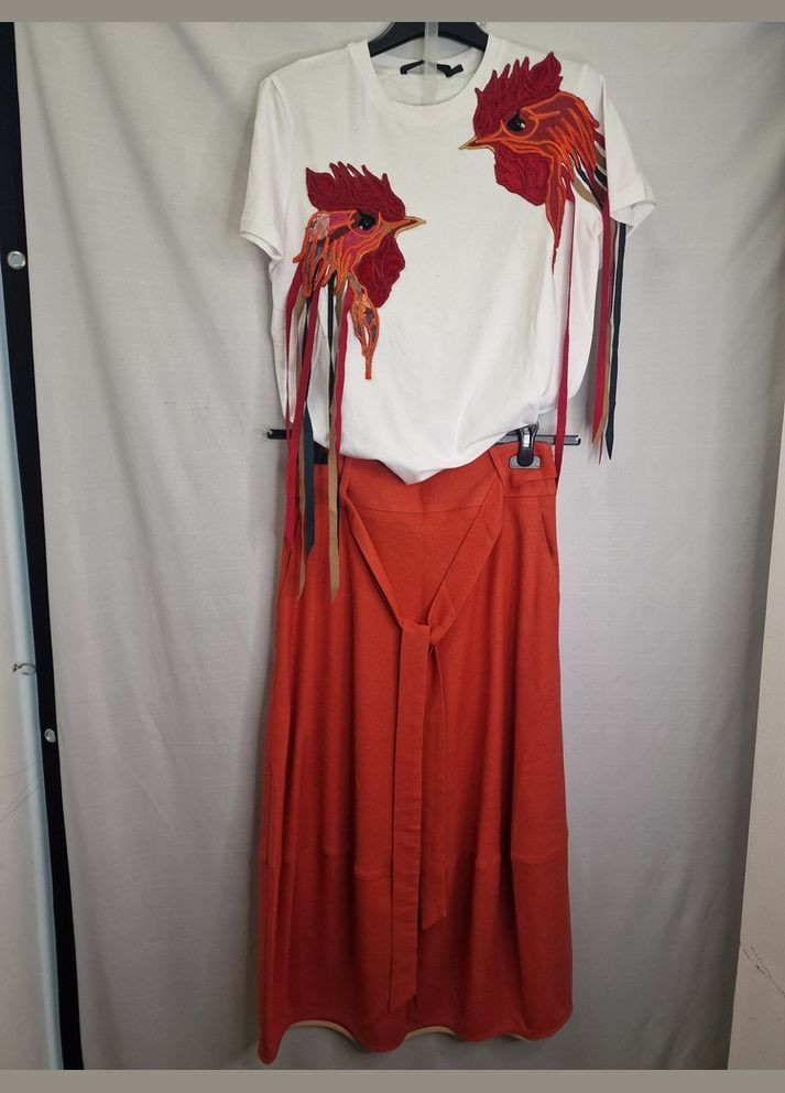 Разноцветная юбка оранжевая женская льняная меди mknk2001/1-3 Modna KAZKA