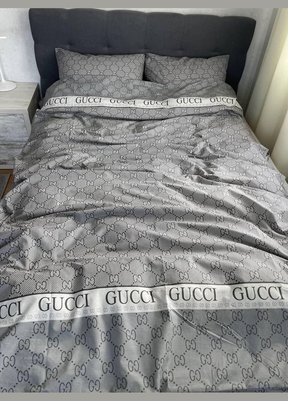 Постільна білизна бавовняна Гуччі Сімейний 150 x 220 дві підковдри Бязь Сіра 70 х 70 No Brand (332796740)