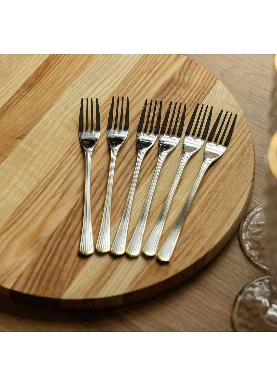 Набор десертных вилок 6 штук вилки для десерта из нержавеющей стали 15.2 см Серебро с золотой обводкой HP-20-34 (A-033731) Yiwu (352274634)