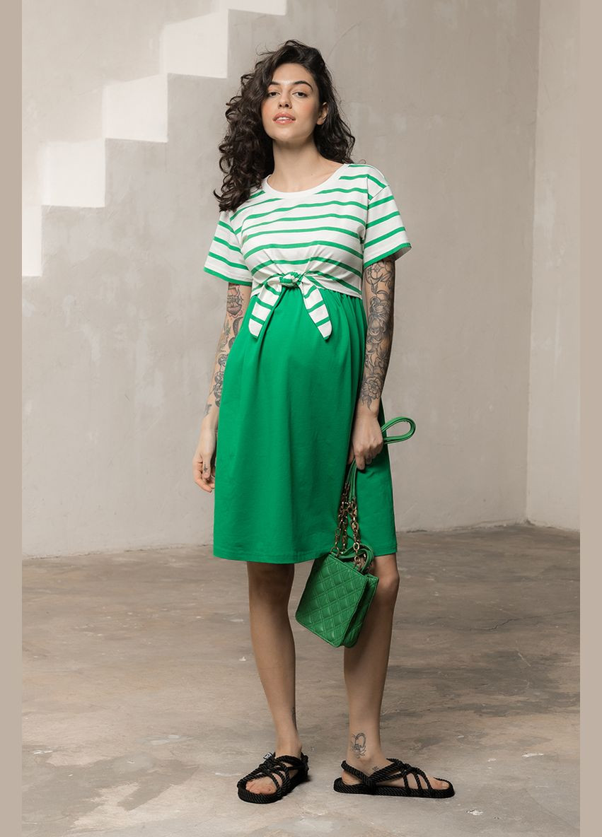 Зелена трикотажна сукня для вагітних та годуючих з секретом годування зелена Юла мама