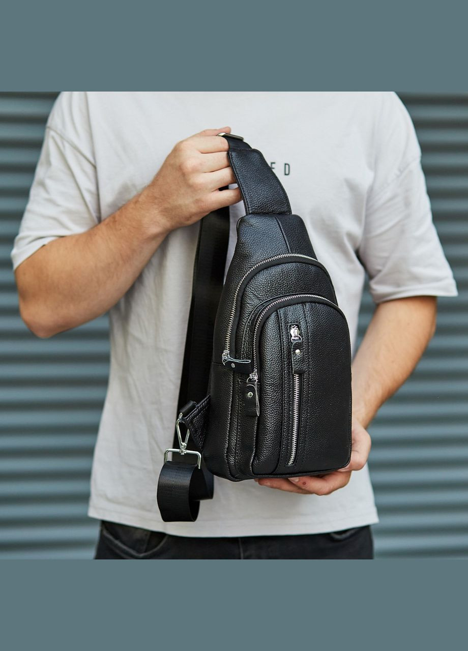 Сумка-слінг чоловіча шкіряна на одне плече чорна 74521 Tiding Bag (359380728)