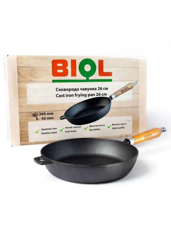 Сковорода чугунная с деревянной ручкой Биол 26 см (PC26) Biol (334714218)