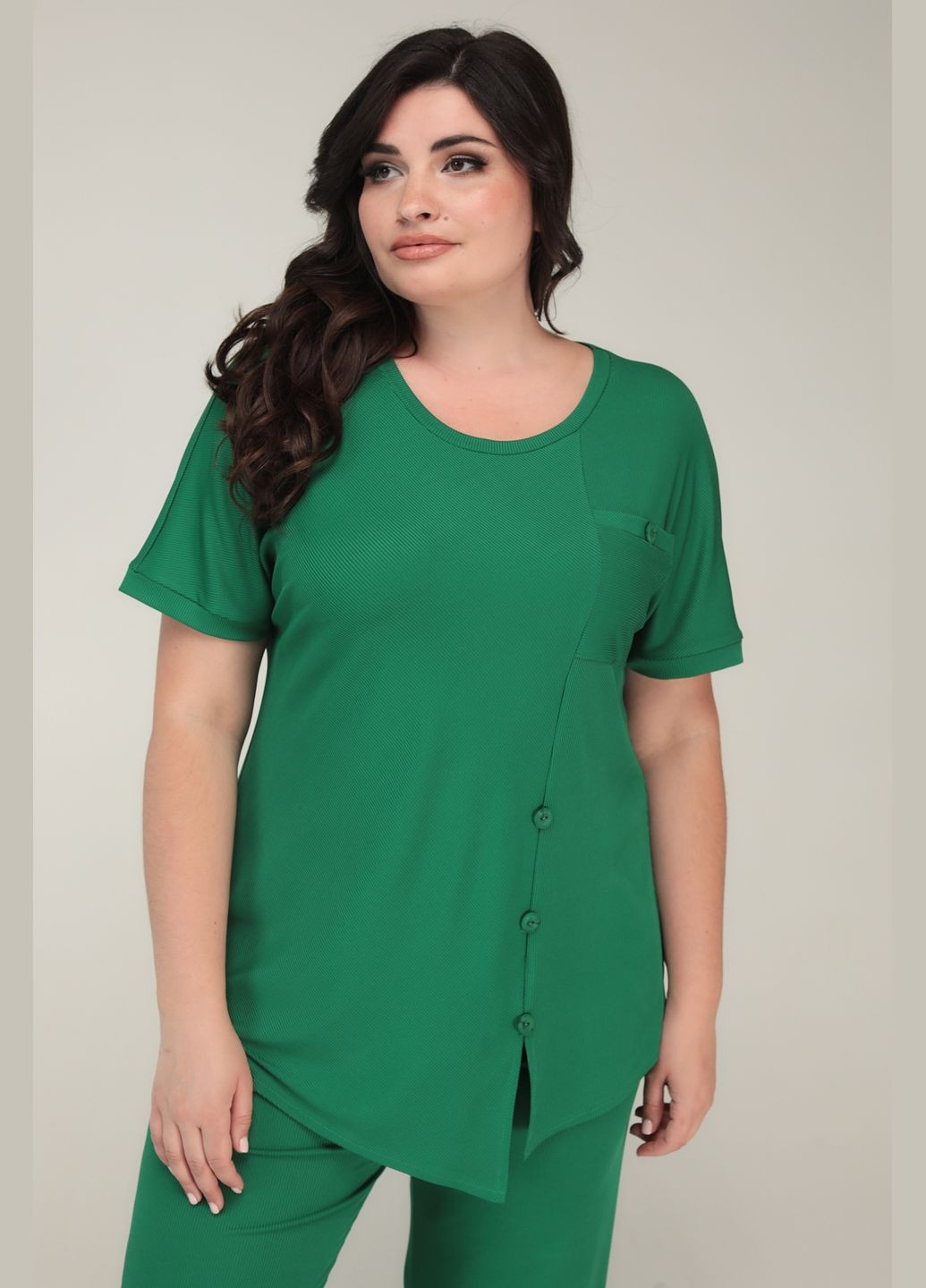 Жіночий костюм-двійка з трикотажу рубчик (брюки +асиметрична футболка) All Posa (ap101582p) A'll Posa (334894472)