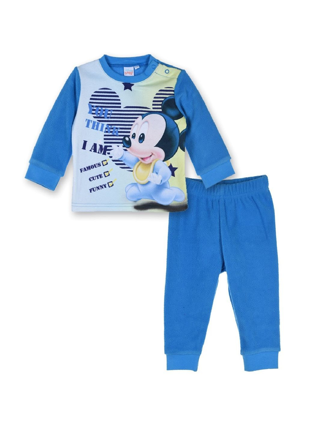 Блакитна зимня піжама флісова (кофта, штани) mickey mouse (микки маус) th03021 реглан + брюки Disney Світшот+брюки