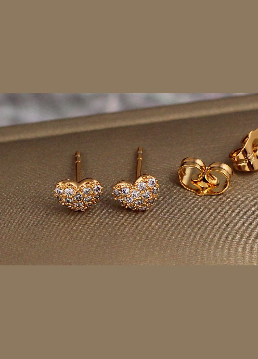Сережки гвоздики маленькі сердечка з камінчиками 5 мм золотисті Xuping Jewelry (316433630)