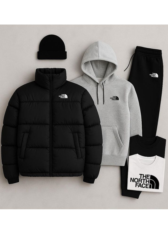 Светло-серый комплекты 5в1 с пуховиком осень/зима худые+штаны+футболка+куртка+шапка No Brand