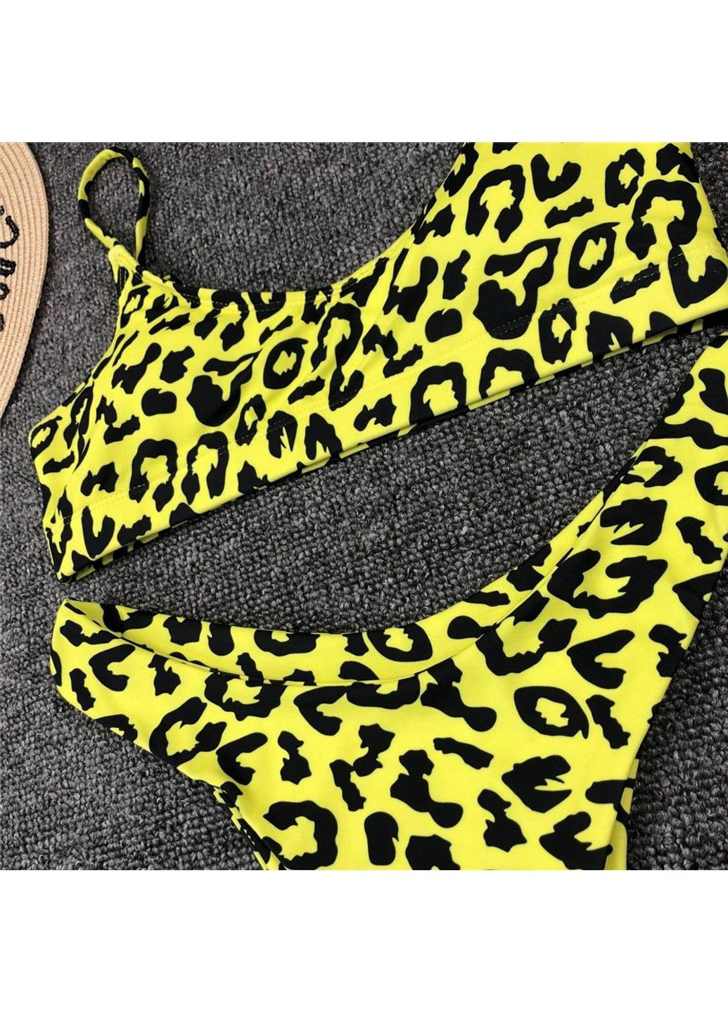Салатовый купальник раздельный animal с топом и средней талией леопардовый принт салатовый топ, раздельный No Brand