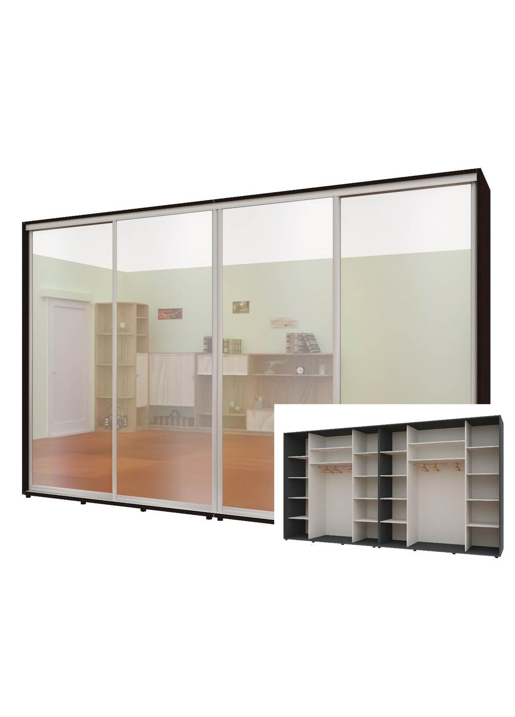 Шкаф-купе четырехдверный Комфорт Мебель 320*60*240 см Графит 4 двери Зеркало Макси Комфорт Меблі (360436869)