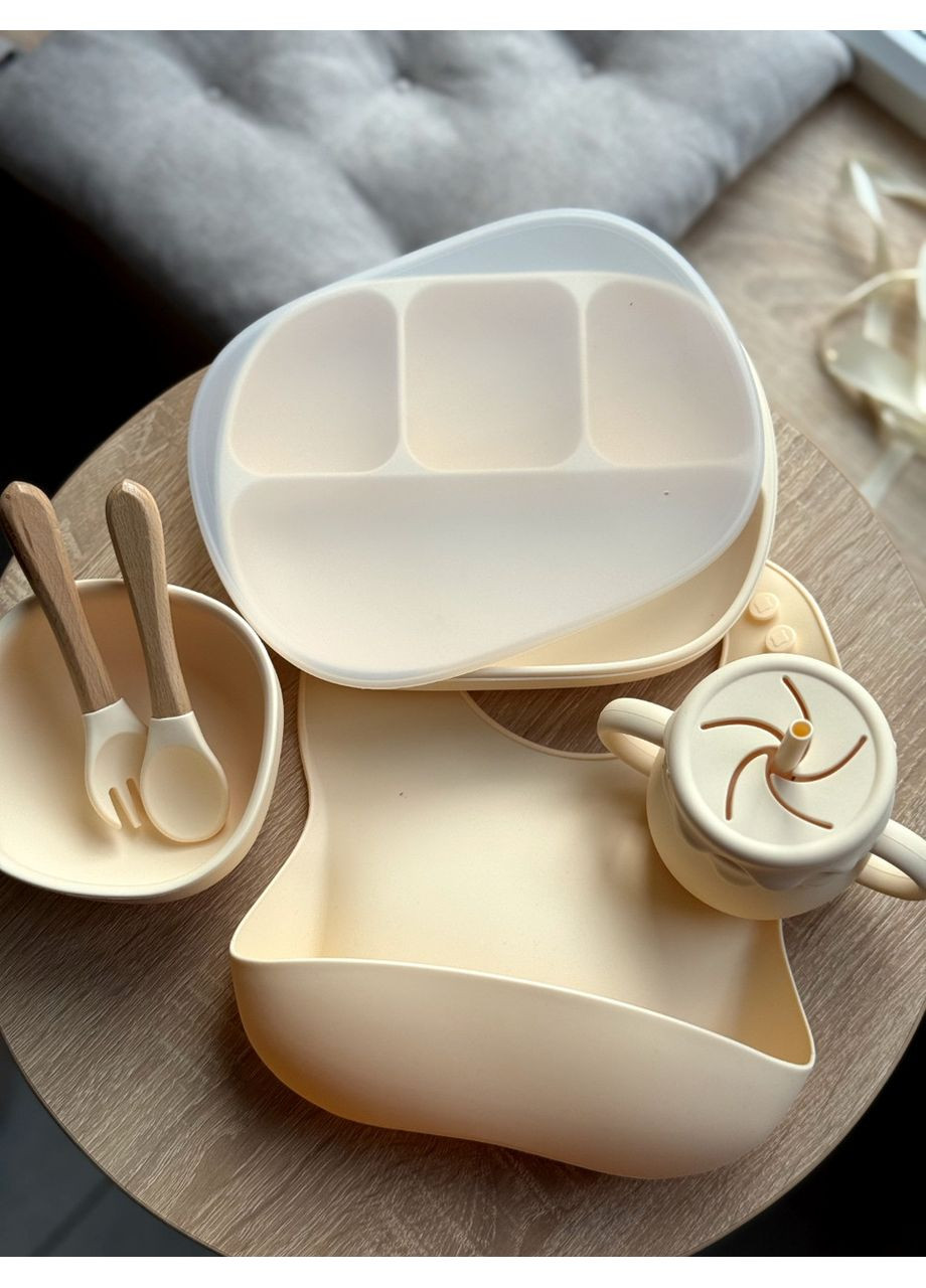 Набір посуду для малюка Тепло маминих рук 0433 Кремовий Посуд для малюка комплект Дитячий посуд для першого прикорму No Brand (368999874)