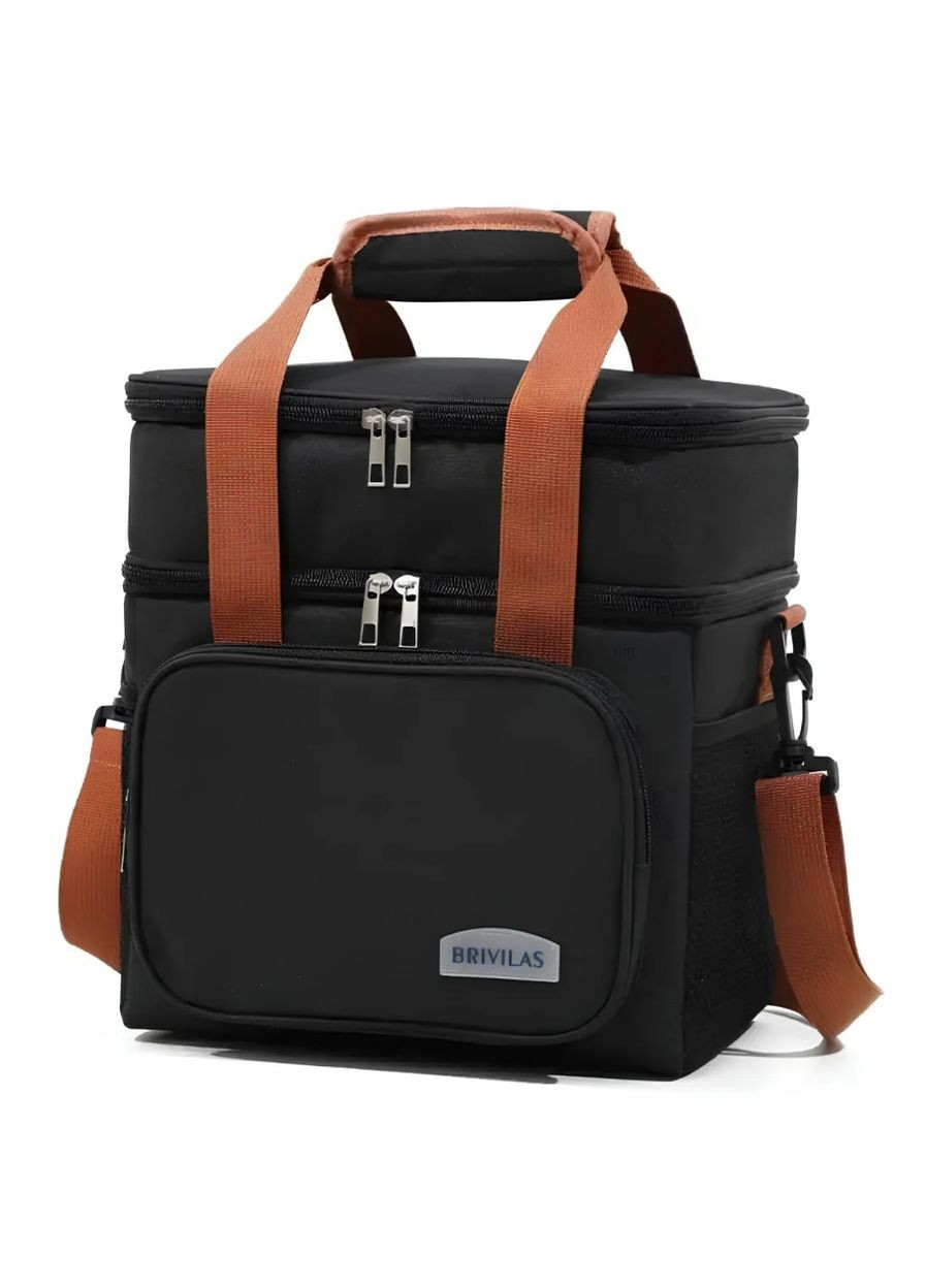 Сумка-холодильник маленька 26х25х18 см на 12 л термосумка на 2 відділення із ручкою через плече Чорна No Brand (329902262)