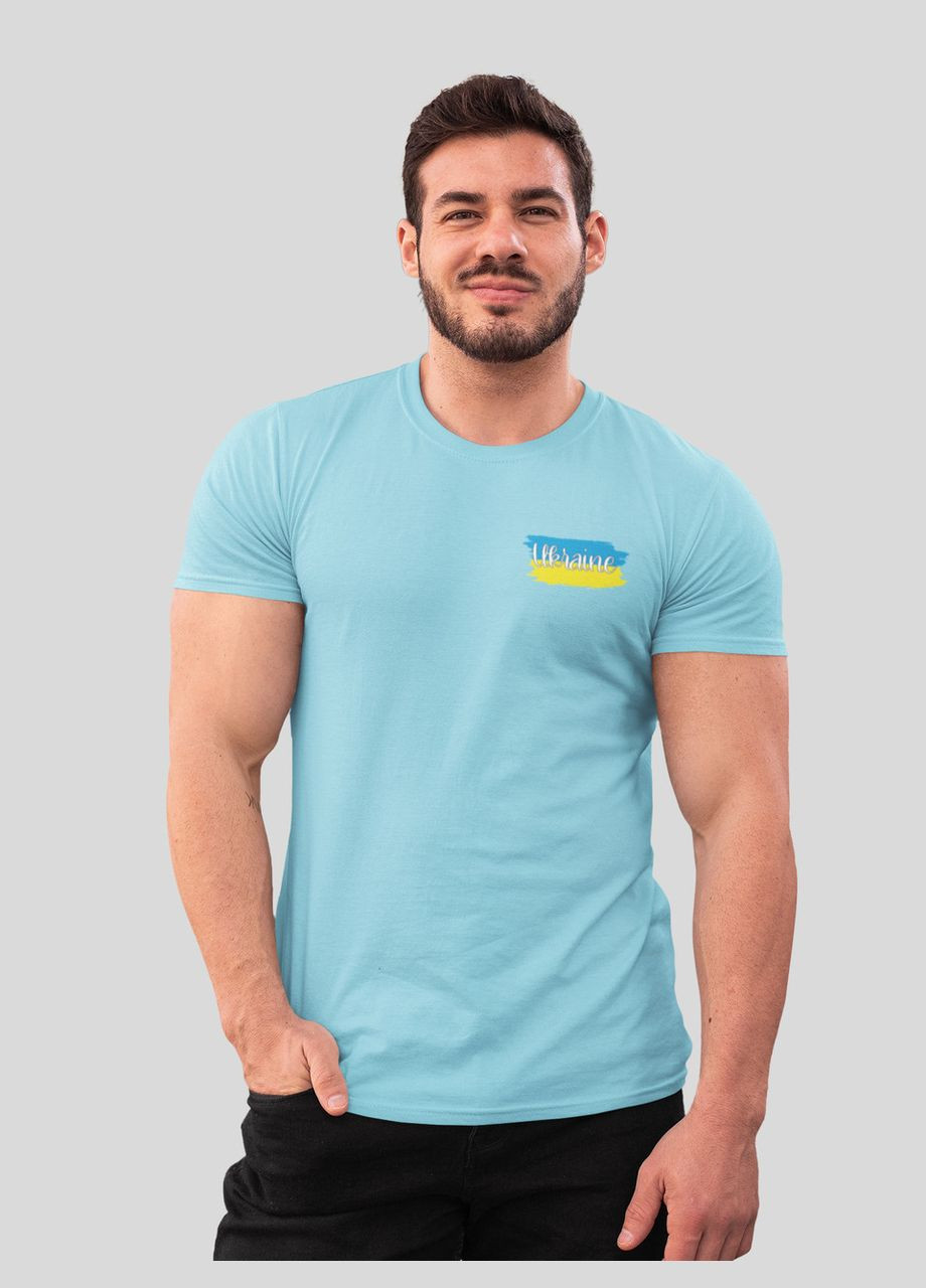Голубая футболка мужская с надписям ukraine на груди с коротким рукавом Mishe