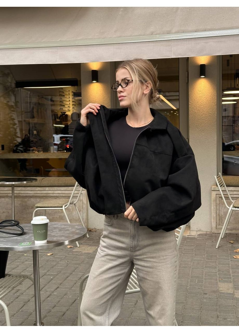 Чорна демісезонна куртка жіноча замшева Style Point