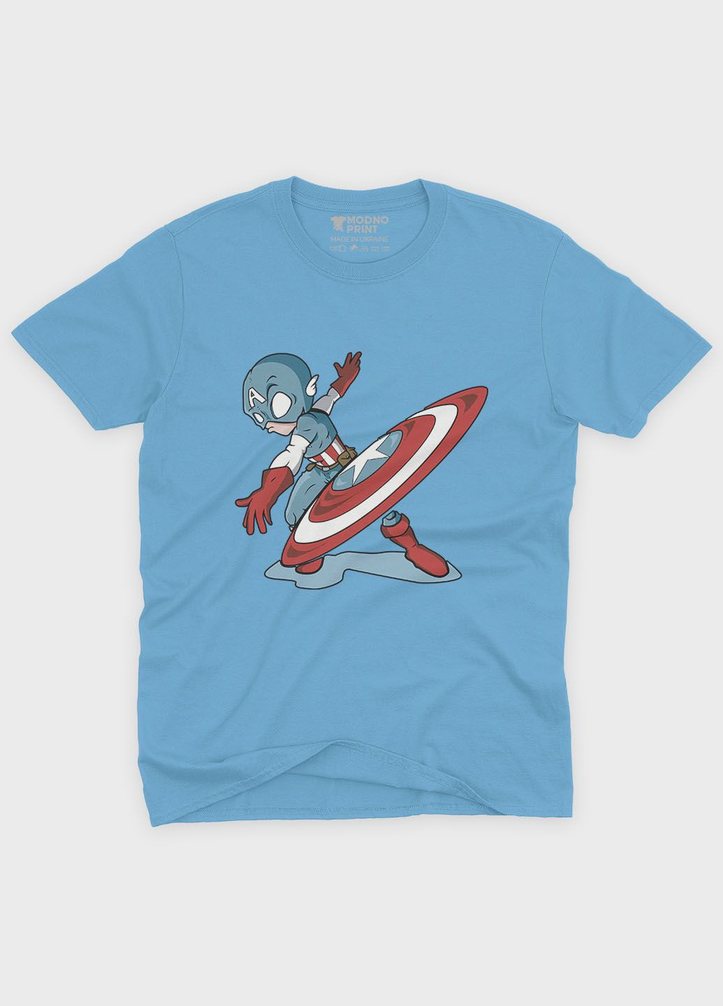 Голубая демисезонная футболка для девочки с принтом супергероя - капитан америка (ts001-1-lbl-006-022-011-g) Modno