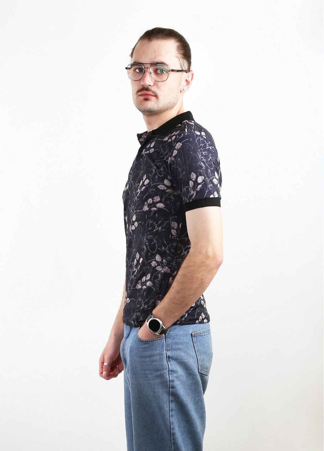 Серая футболка-поло для мужчин Mtp с цветочным принтом
