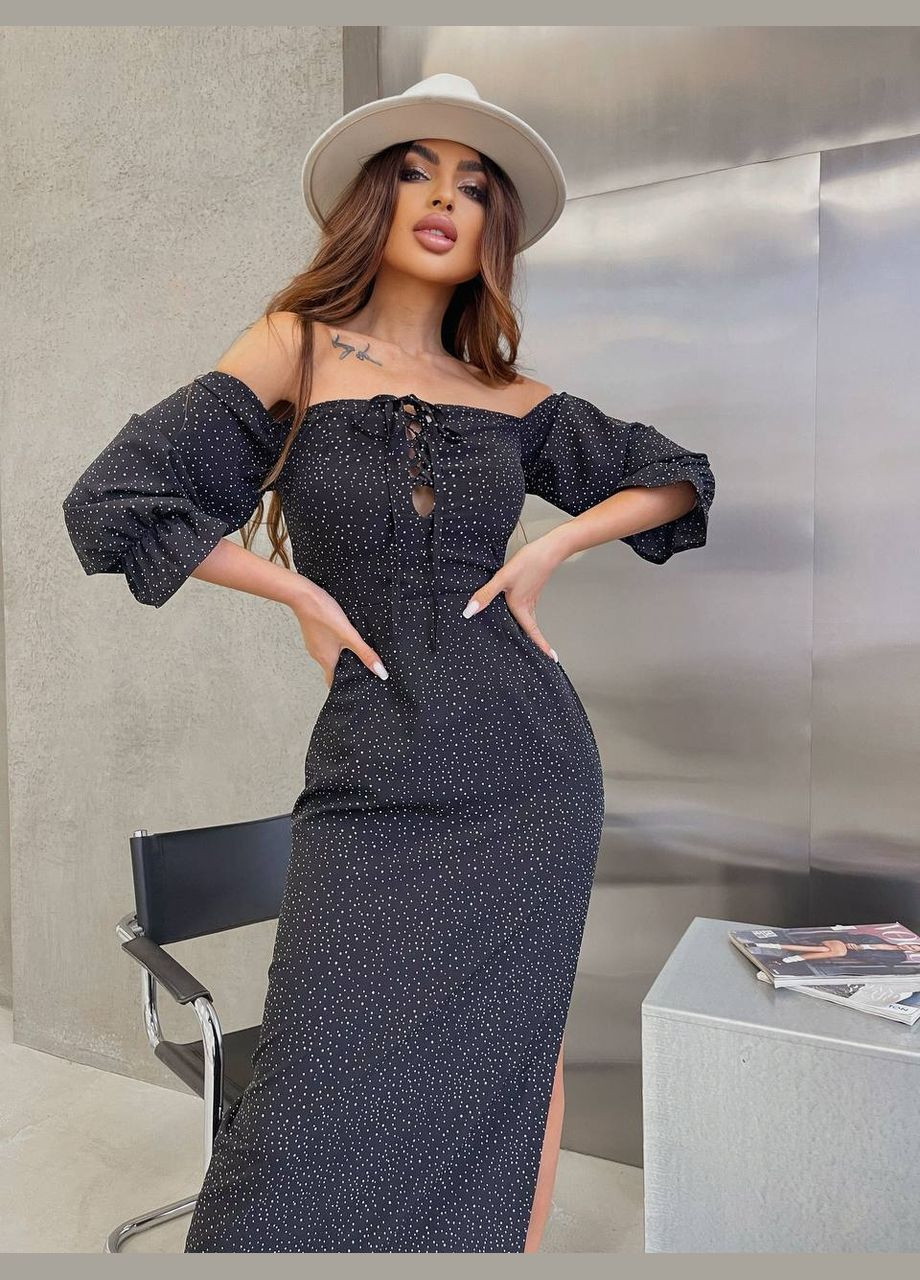 Черное кэжуал платье N.Family в горошек