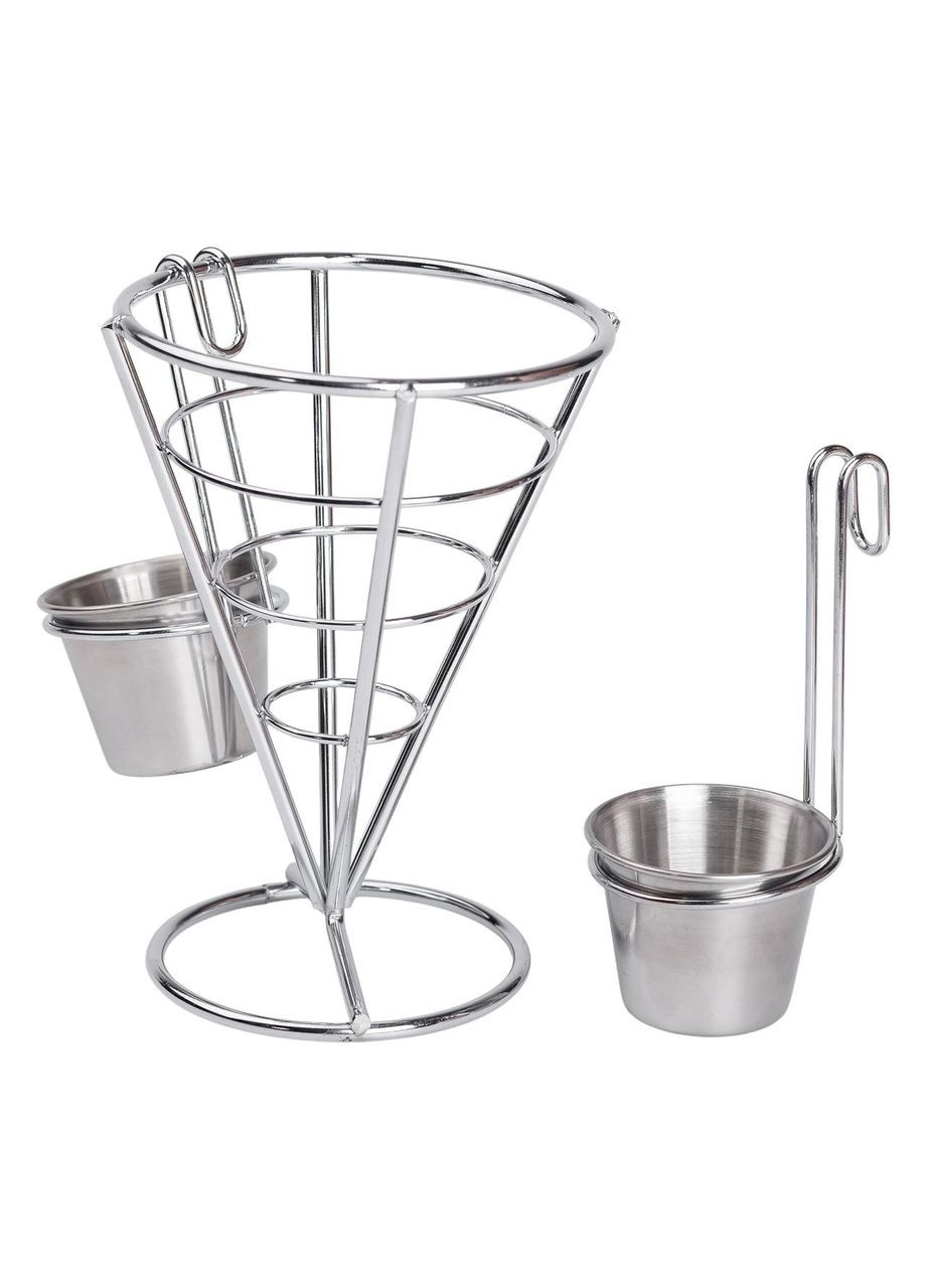 Кошик конусний для картоплі фрі з соусниками 15×15×13,5 см Сірий Zhongjing (360456900)