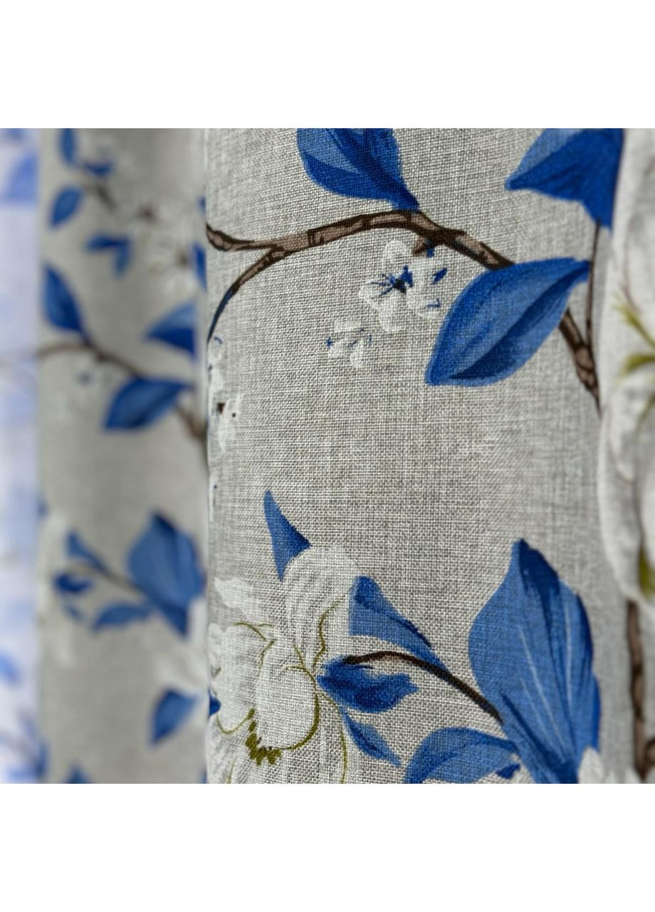 Елегантний комплект: штори (імітація льон) + тюль (батист) сіро-синього кольору з квітковим малюнком. No Brand (370278942)