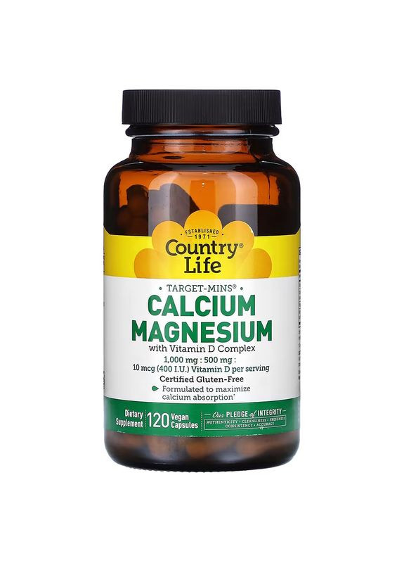 Мінеральна добавка Calcium Magnesium with Vitamin D, 120 вегакапсул з вітаміном D Country Life (322291998)