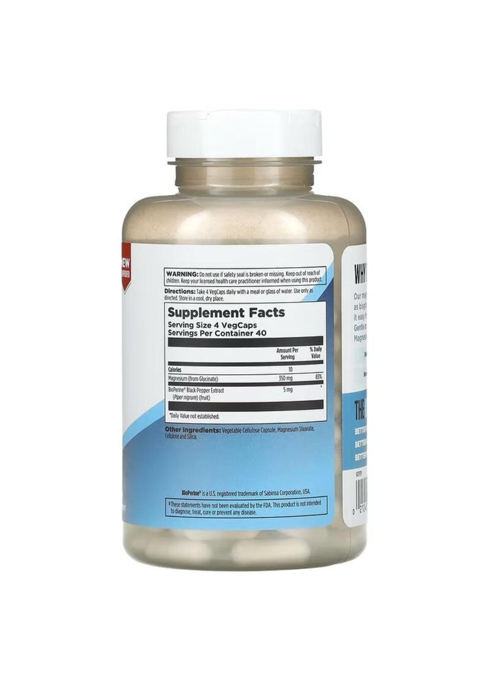 Глицинат магния с высокой абсорбцией 350, High Absorption Magnesium Glycinate 350,, 160 вегетарианских капсул 2404 KAL (364194975)